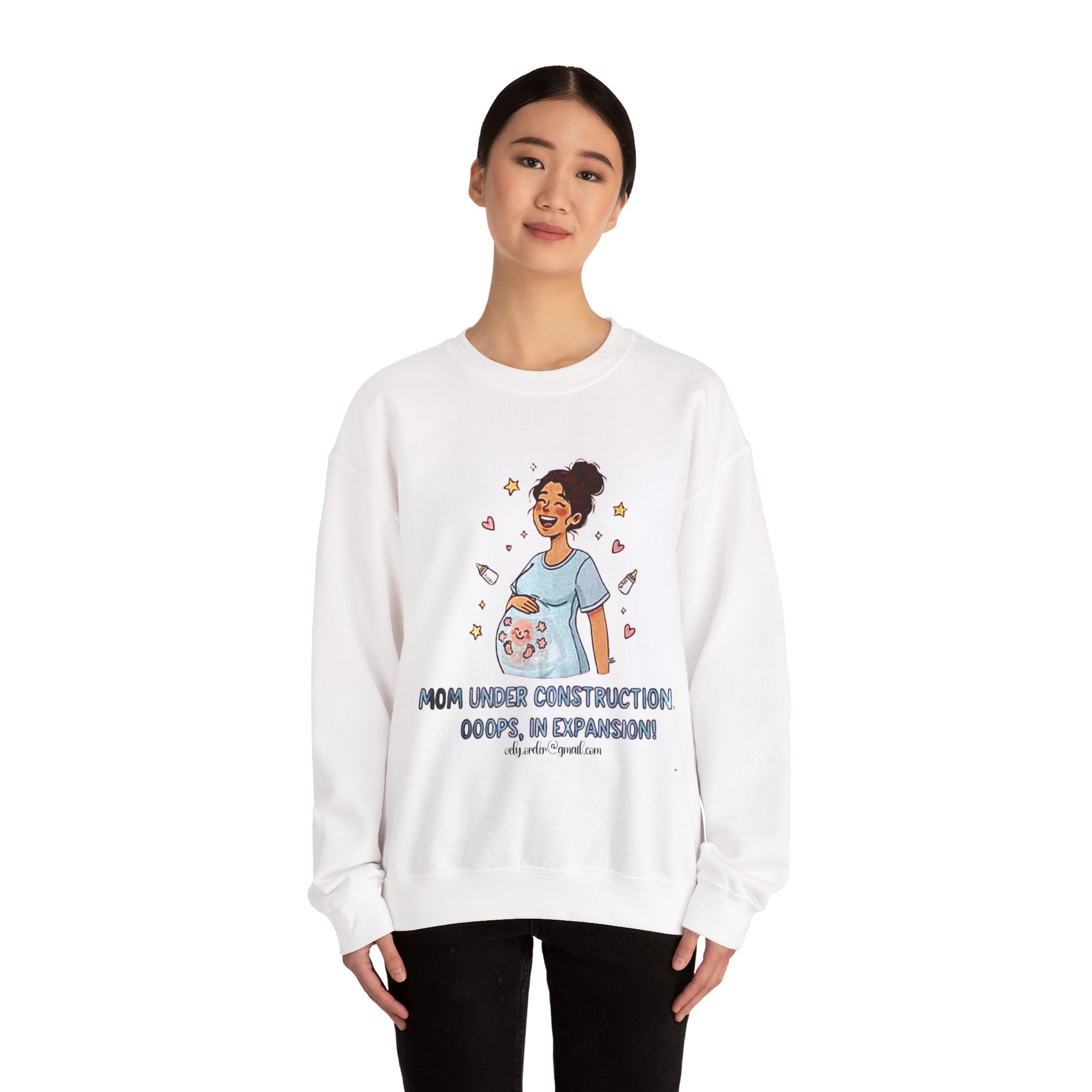 Maternity Crewneck Sweatshirt — "Mom Under Construction… Oops, I’m Expanding!"