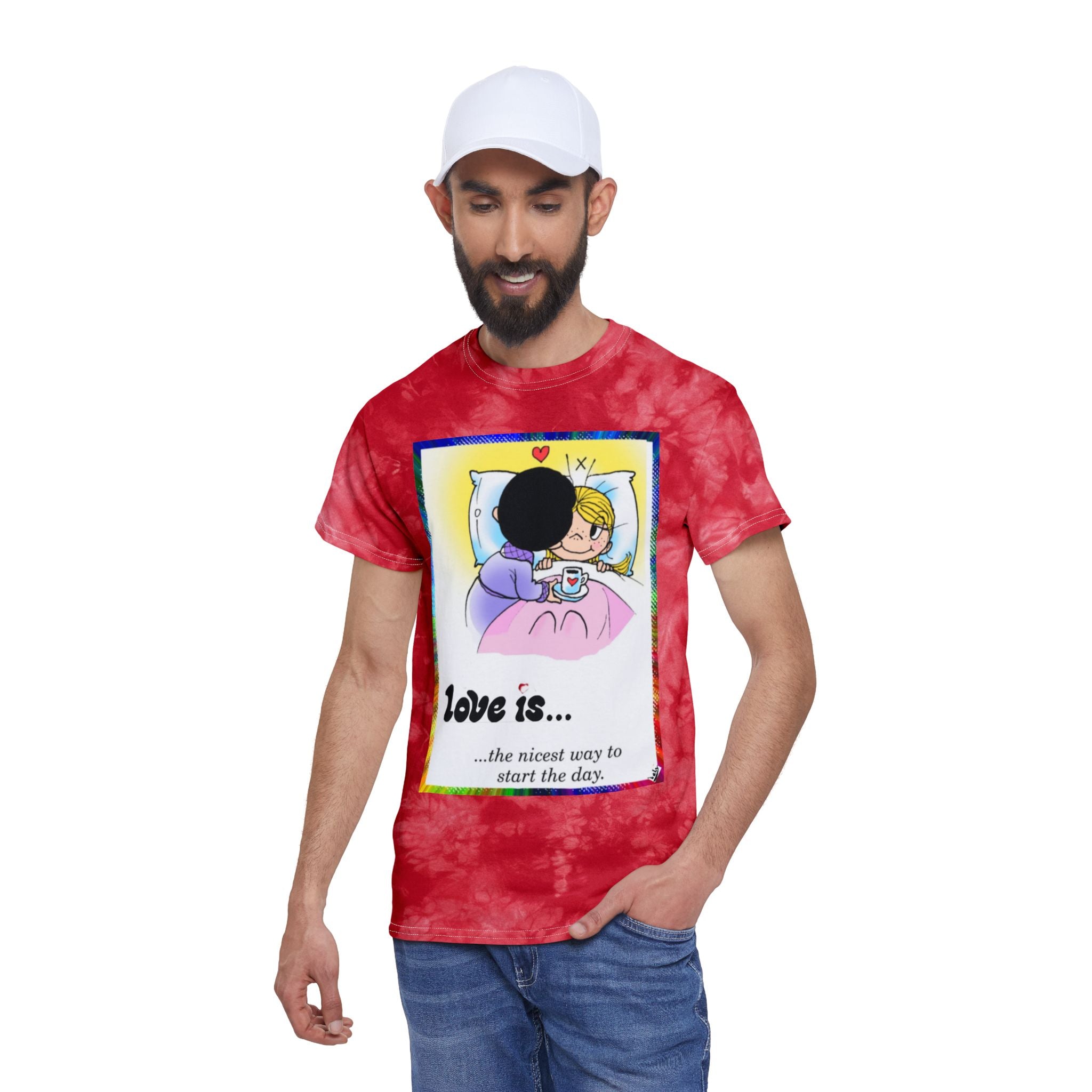 Tie-Dye Tee — "Coffee in Bed" Graphic T-Shirt