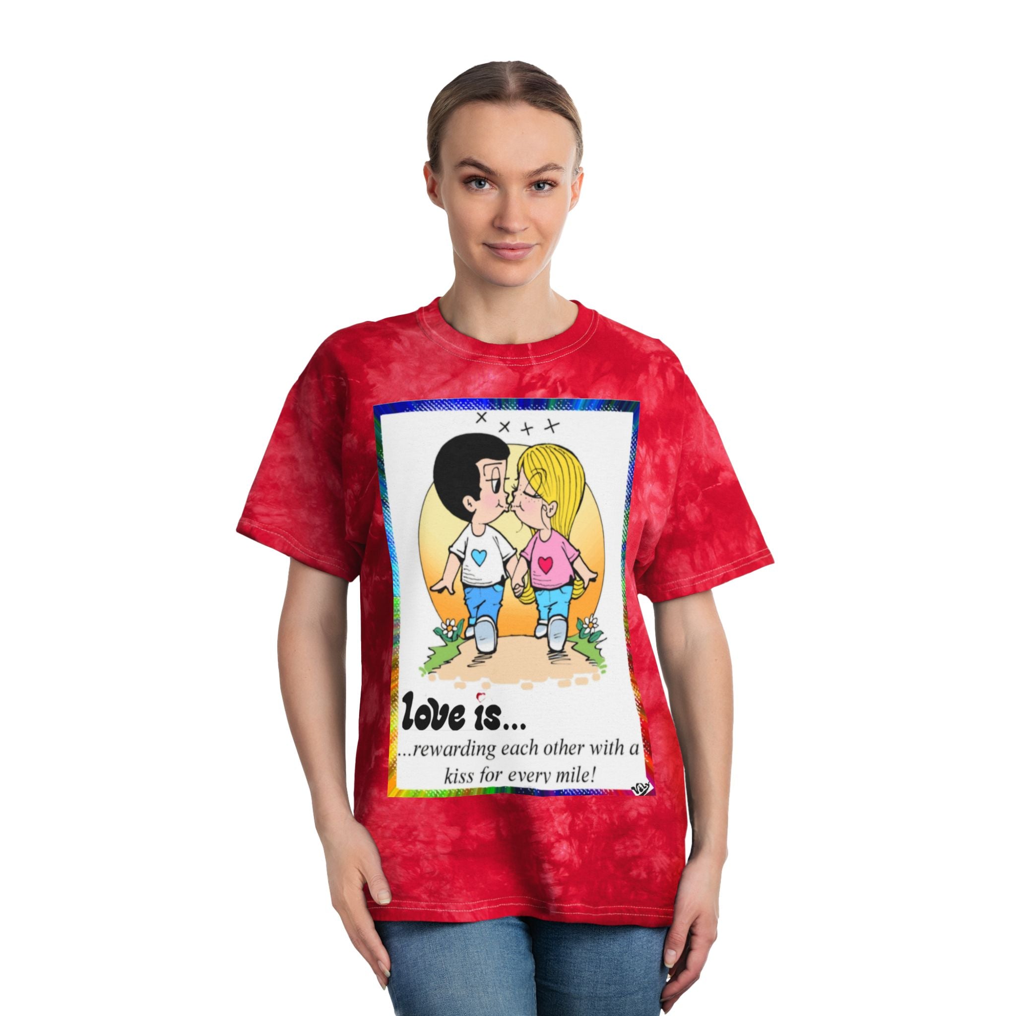 Love Is... Tie-Dye Tee — Retro Couple Graphic Crystal Red