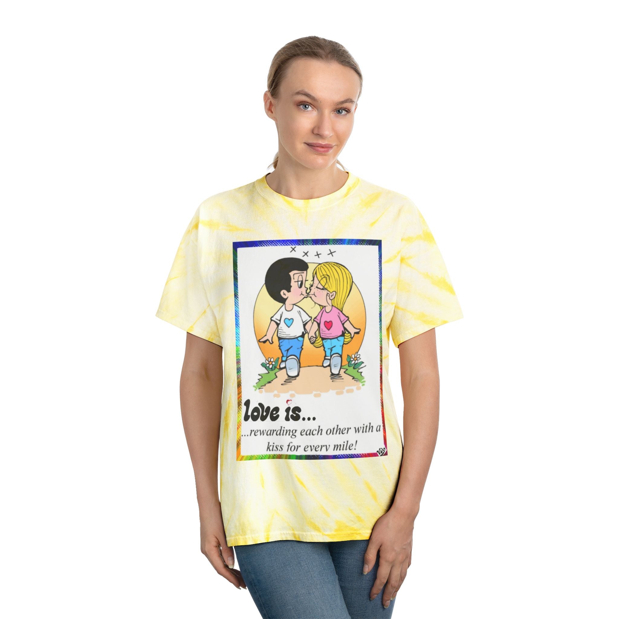 Tie-Dye Tee — "Love Is..." Cartoon Couple Graphic T-Shirt