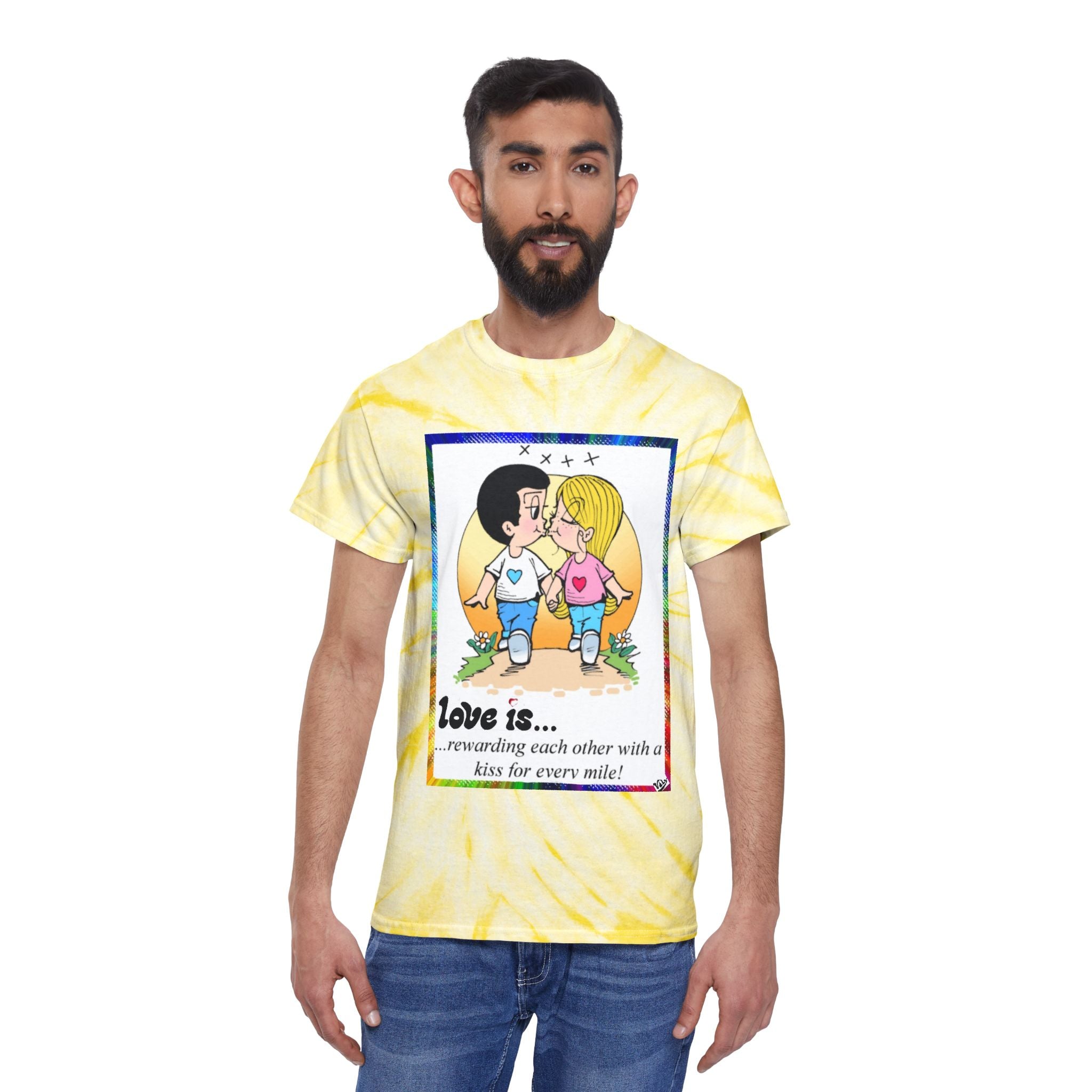 Tie-Dye Tee — "Love Is..." Cartoon Couple Graphic T-Shirt