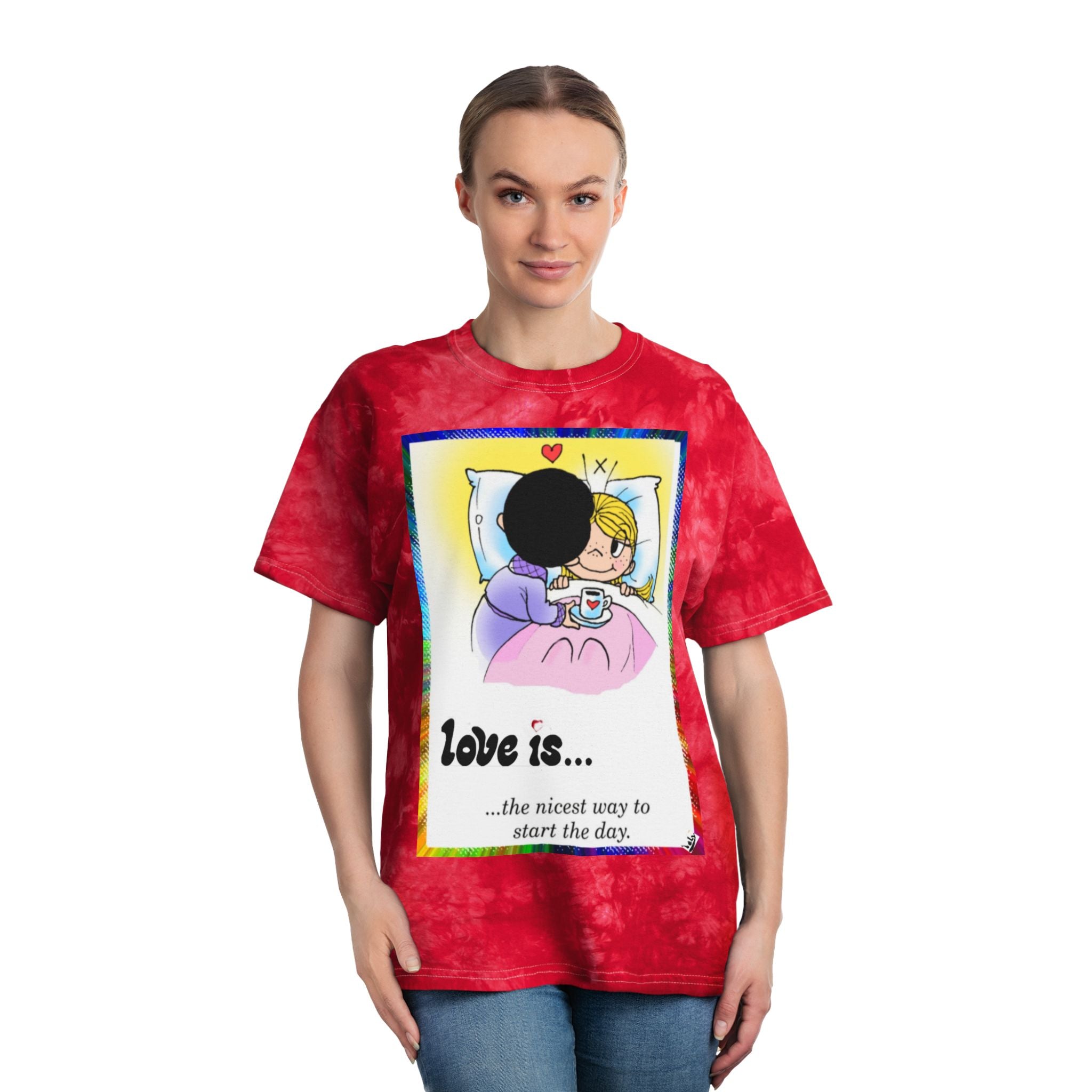 Tie-Dye Tee — "Coffee in Bed" Graphic T-Shirt