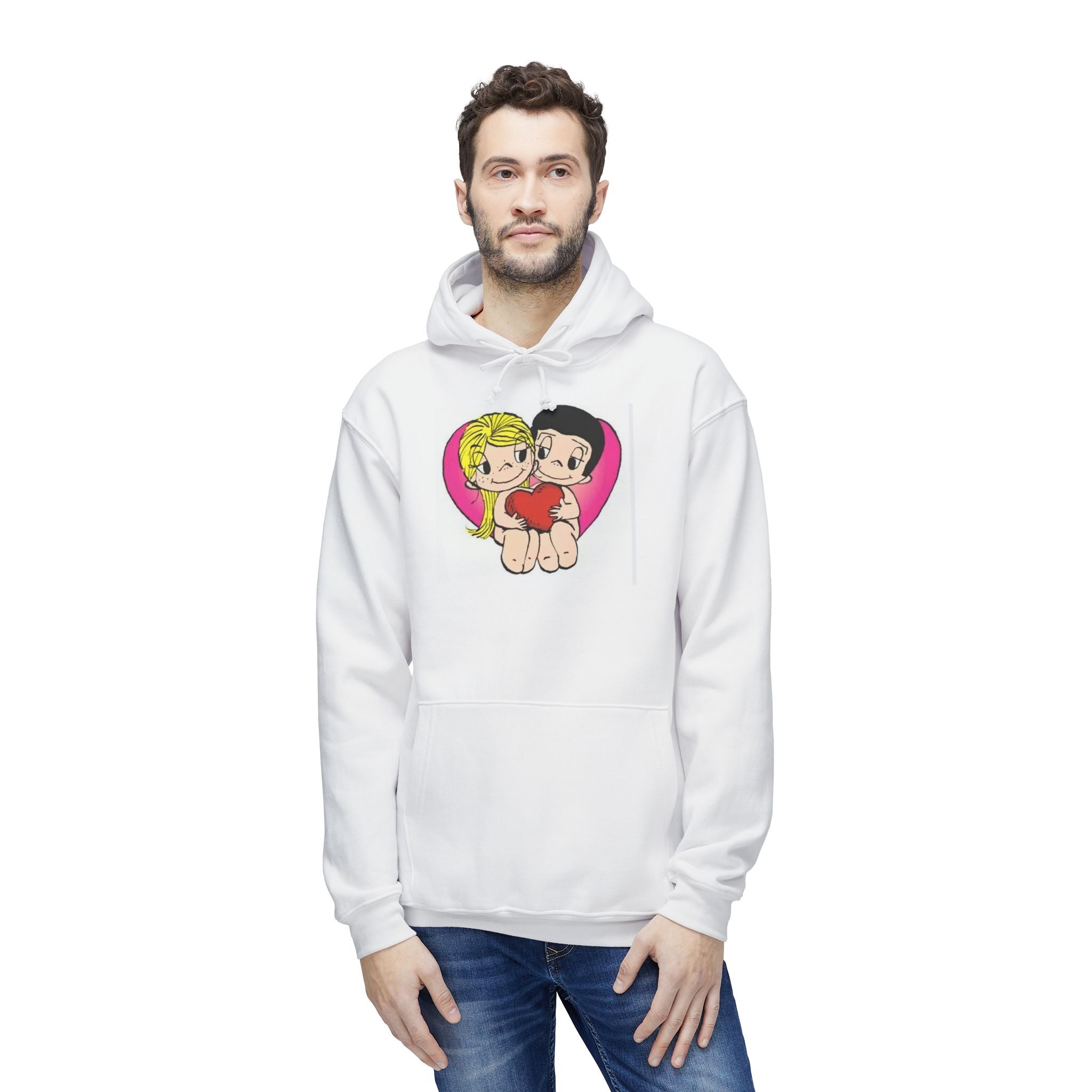Retro Kawaii Couple Heart Hoodie – Cute Vintage Cartoon Lovers Sweatshirt